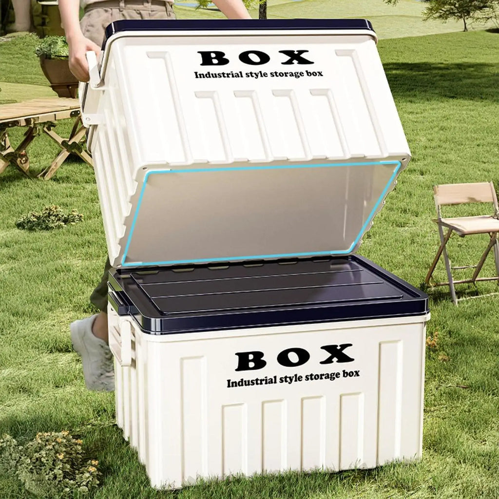 Stackable Lidded Storage Bin Utility Crate with Handles Tote Storage Box for Snack Organizing Backpacking Traveling 34x25x19.5cm