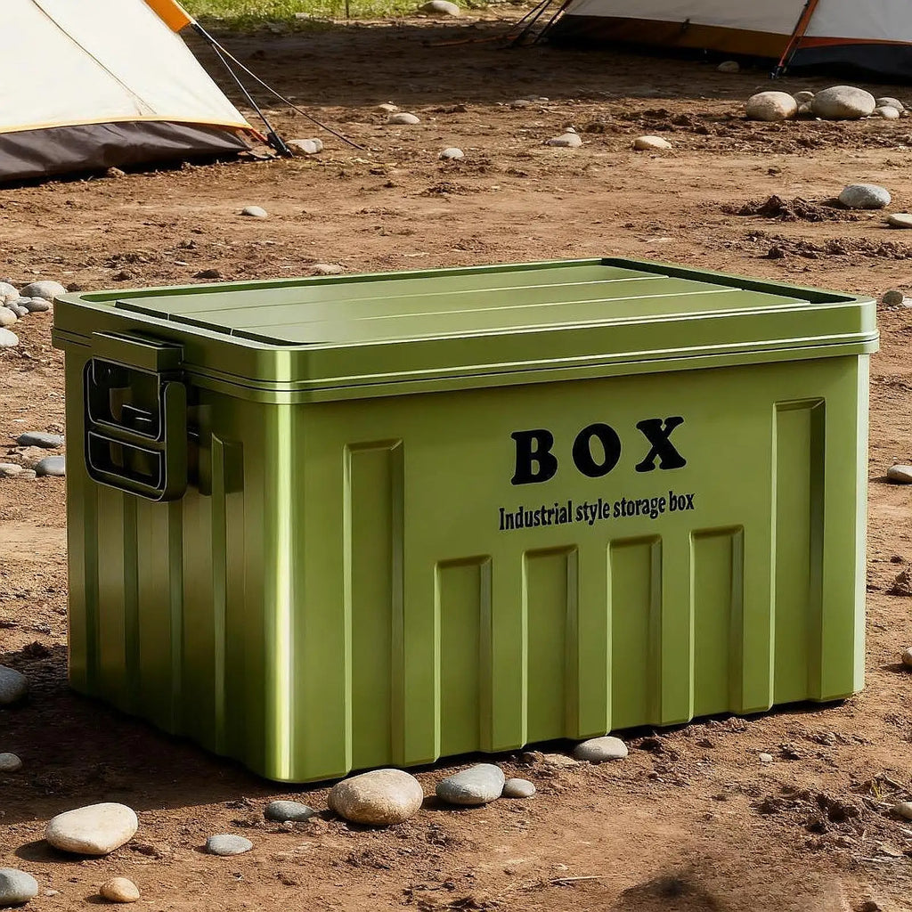 Stackable Lidded Storage Bin Utility Crate with Handles Tote Storage Box for Snack Organizing Backpacking Traveling 34x25x19.5cm