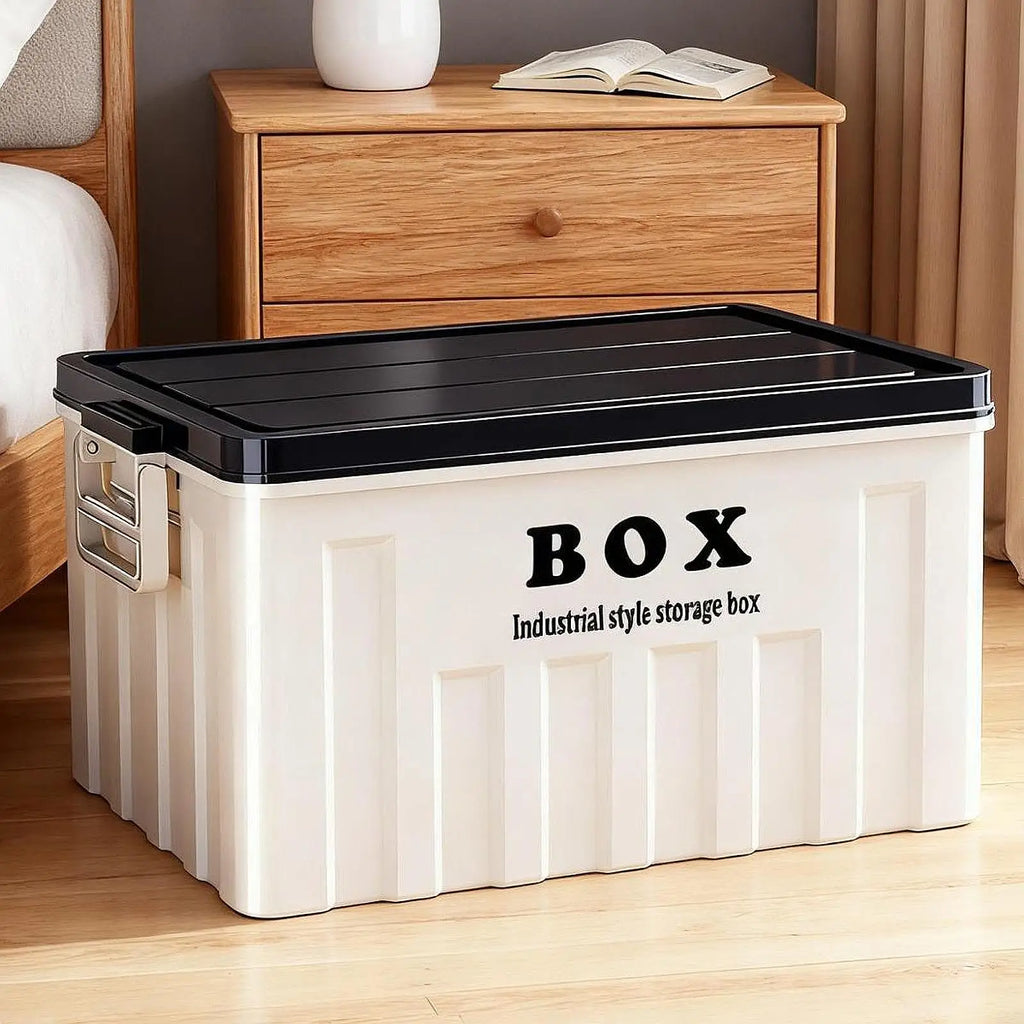 Stackable Lidded Storage Bin Utility Crate with Handles Tote Storage Box for Snack Organizing Backpacking Traveling 34x25x19.5cm