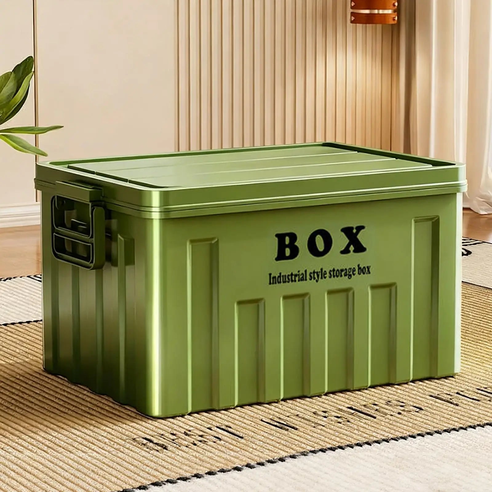 Stackable Lidded Storage Bin Utility Crate with Handles Tote Storage Box for Snack Organizing Backpacking Traveling 34x25x19.5cm