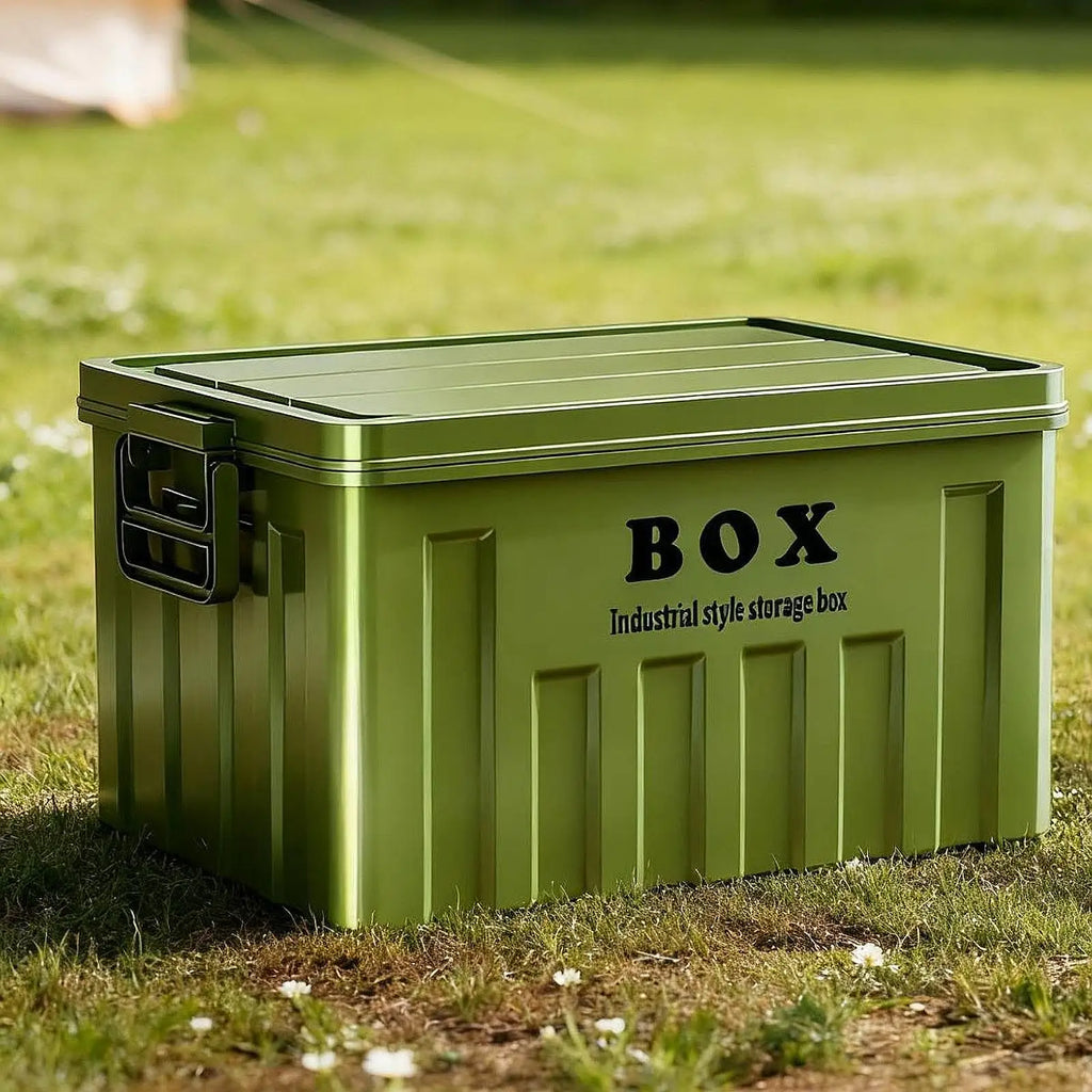 Stackable Lidded Storage Bin Utility Crate with Handles Tote Storage Box for Snack Organizing Backpacking Traveling 34x25x19.5cm