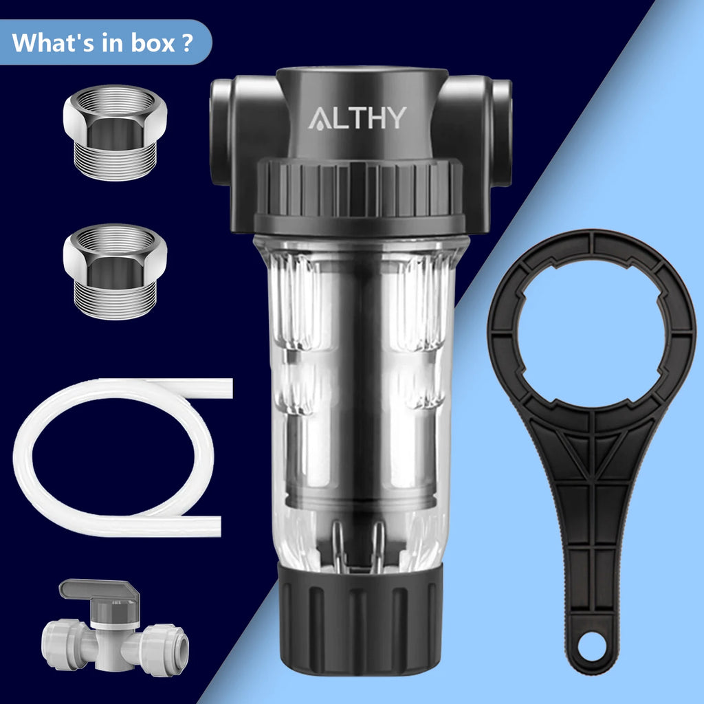 ALTHY Pre filter Whole House Spin Down Sediment Water Filter Central Prefilter Purifier System Backwash Stainless Steel Mesh