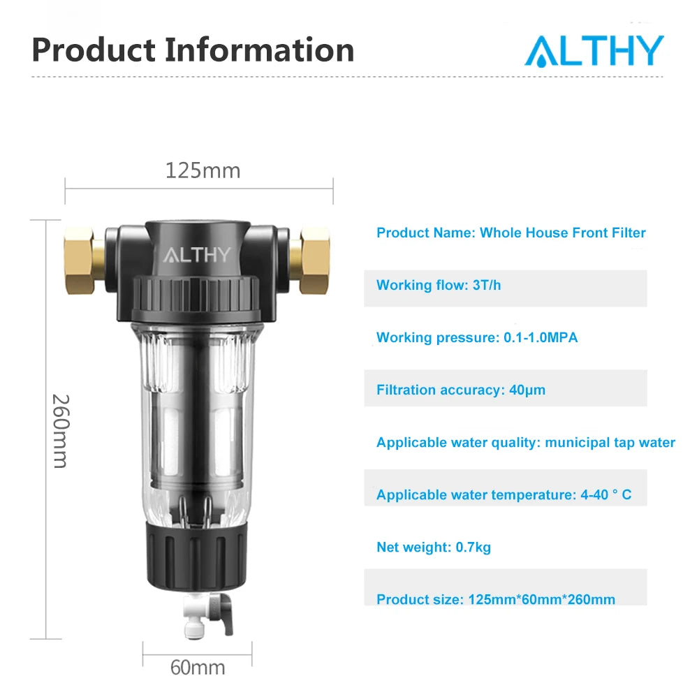 ALTHY Pre filter Whole House Spin Down Sediment Water Filter Central Prefilter Purifier System Backwash Stainless Steel Mesh
