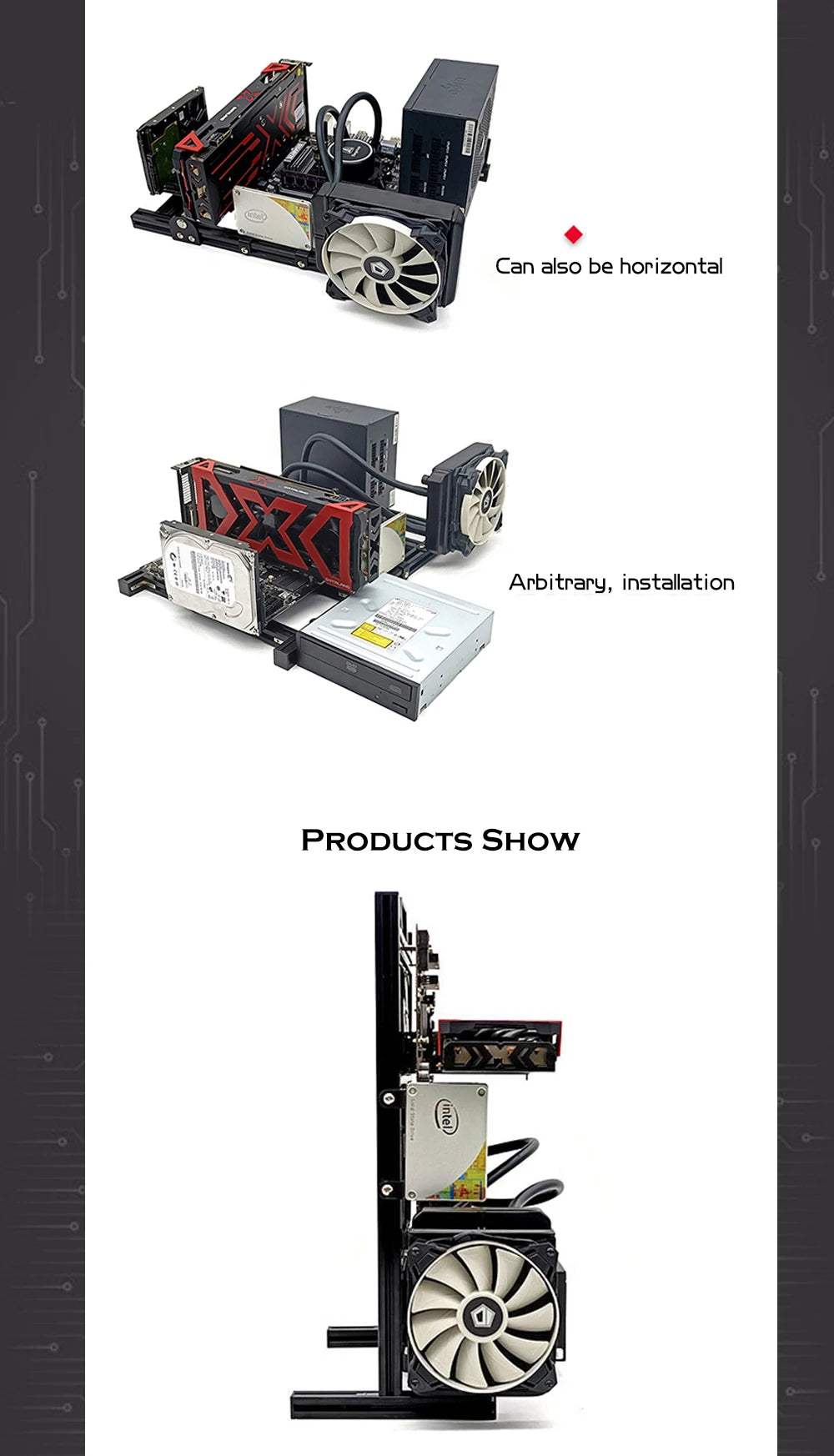 Aluminum Fully Open Case Frame Support ITX / MATX /ATX Motherboard,Vertical Computer Housing PC Water Cooling Gamer DIY Cabinet
