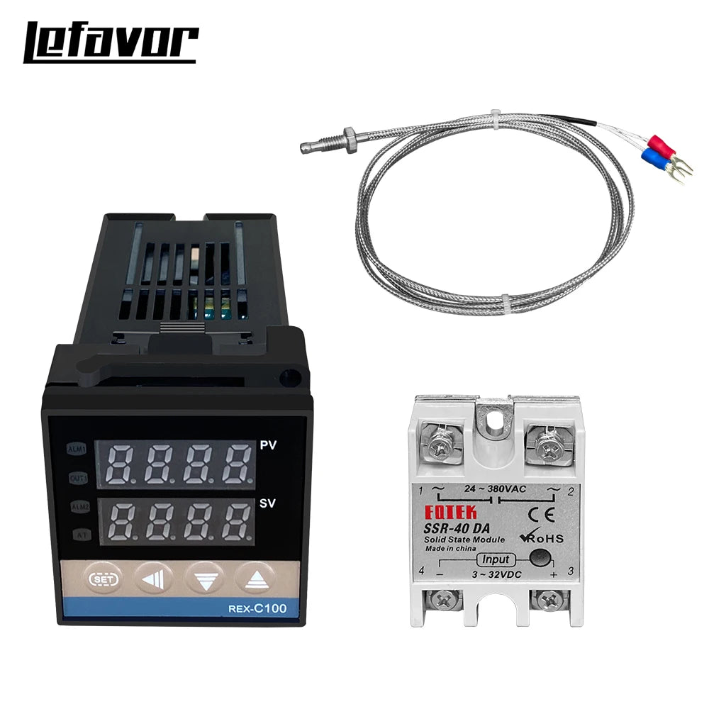 digital thermostat  temperature controller SSR output  K type  thermocouple sensor SSR 40DA solid relay sensor REX-C100