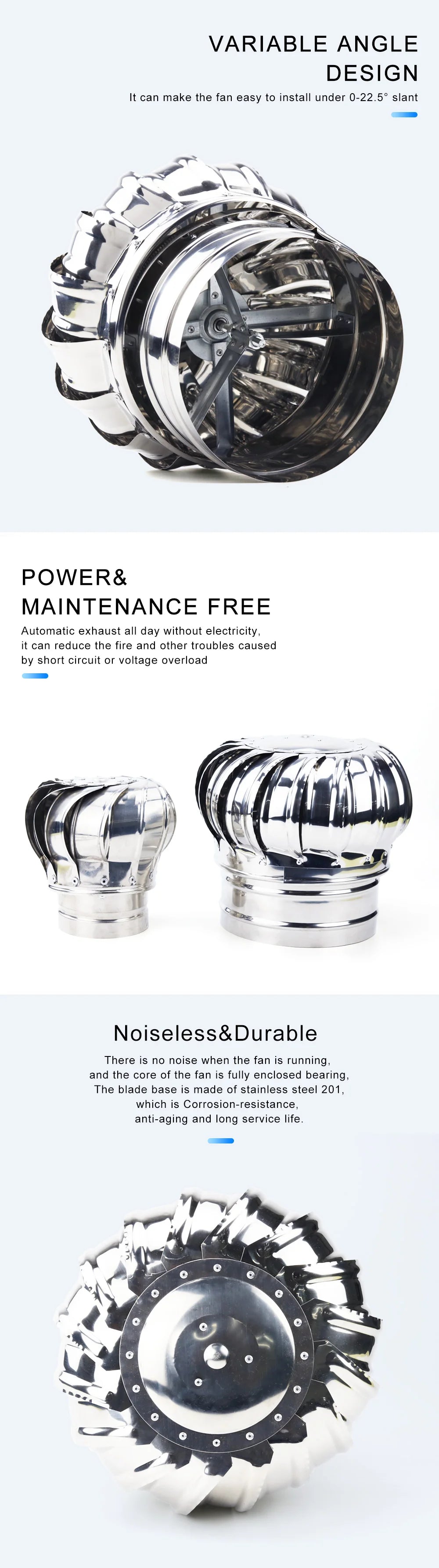 Stainless Steel Roof Ventilator Wind Turbines Air Vent Attic Ventilator 110mm Pipefit Roof Ventilating Fan