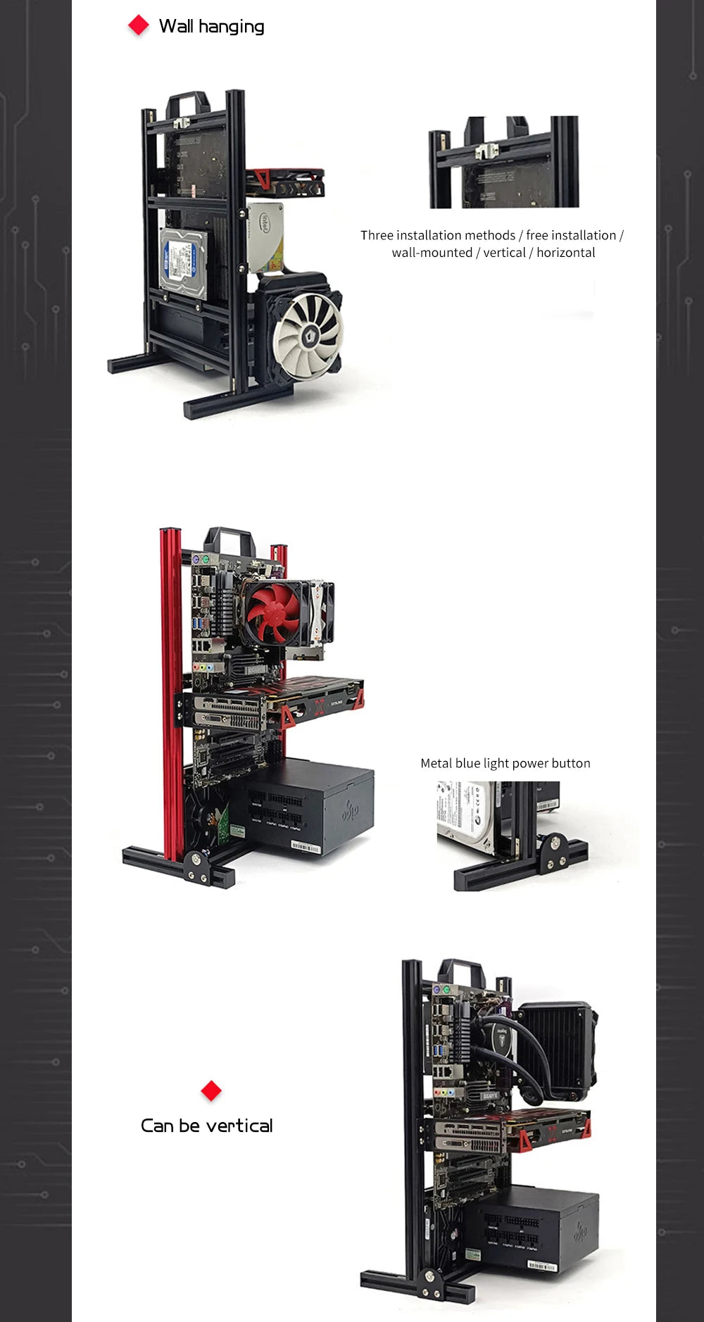 Aluminum Fully Open Case Frame Support ITX / MATX /ATX Motherboard,Vertical Computer Housing PC Water Cooling Gamer DIY Cabinet