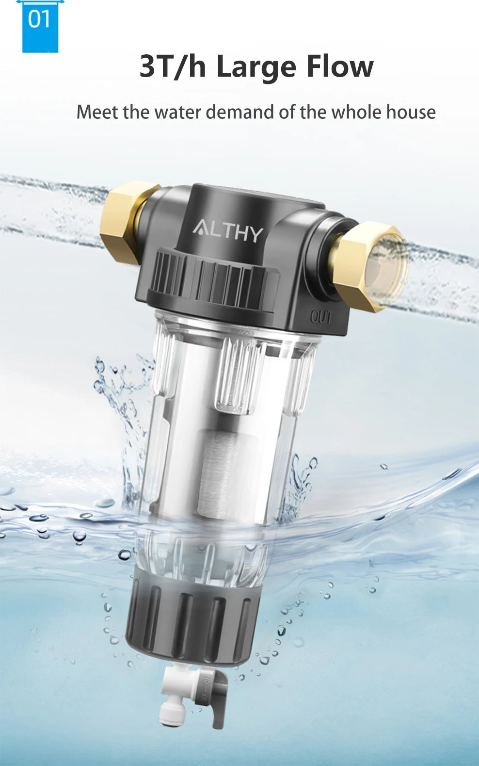 ALTHY Pre filter Whole House Spin Down Sediment Water Filter Central Prefilter Purifier System Backwash Stainless Steel Mesh