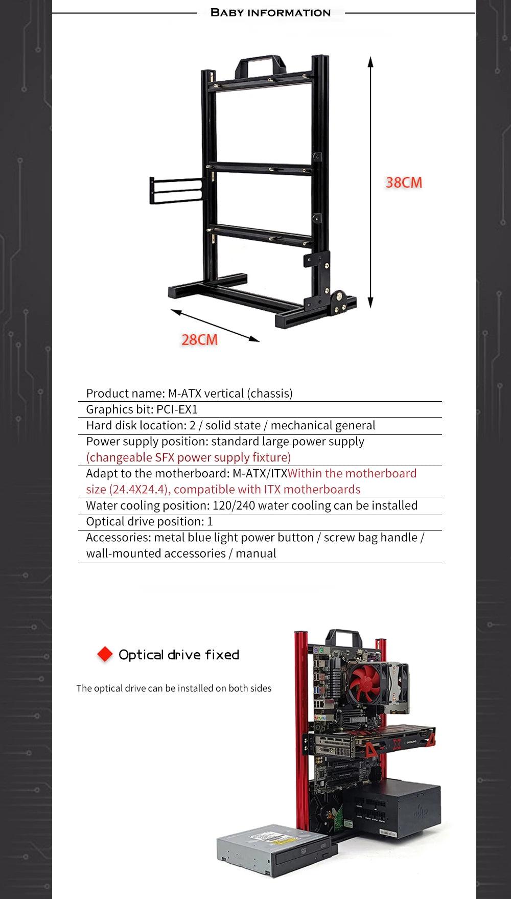 Aluminum Fully Open Case Frame Support ITX / MATX /ATX Motherboard,Vertical Computer Housing PC Water Cooling Gamer DIY Cabinet