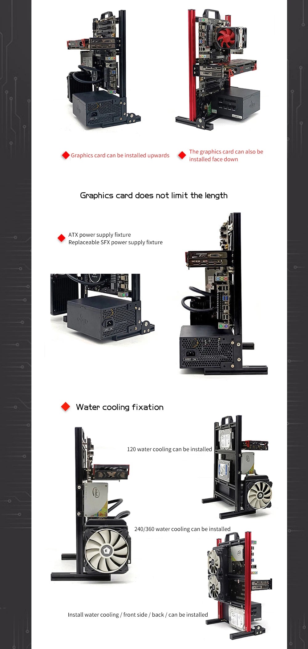 Aluminum Fully Open Case Frame Support ITX / MATX /ATX Motherboard,Vertical Computer Housing PC Water Cooling Gamer DIY Cabinet