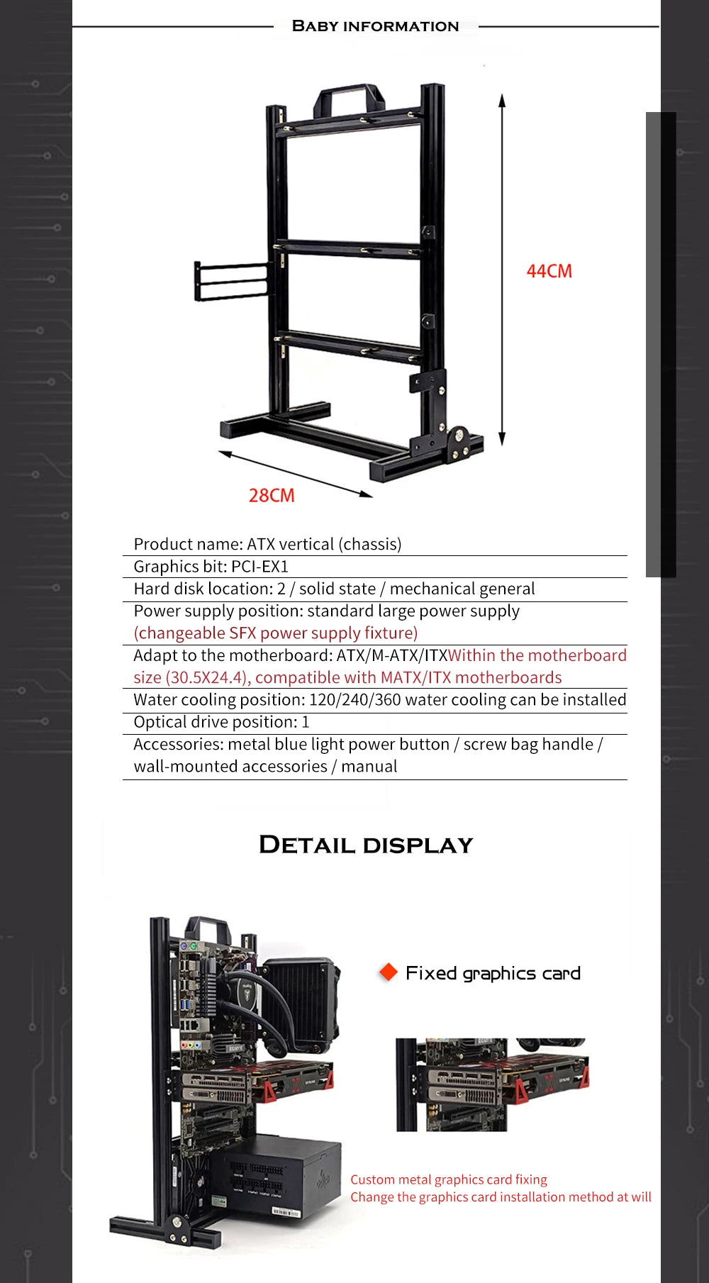 Aluminum Fully Open Case Frame Support ITX / MATX /ATX Motherboard,Vertical Computer Housing PC Water Cooling Gamer DIY Cabinet