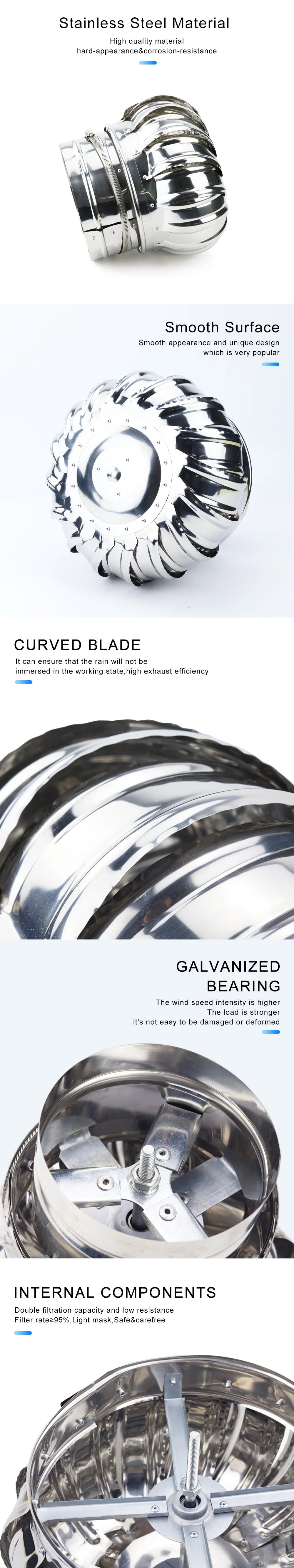 Stainless Steel Roof Ventilator Wind Turbines Air Vent Attic Ventilator 110mm Pipefit Roof Ventilating Fan