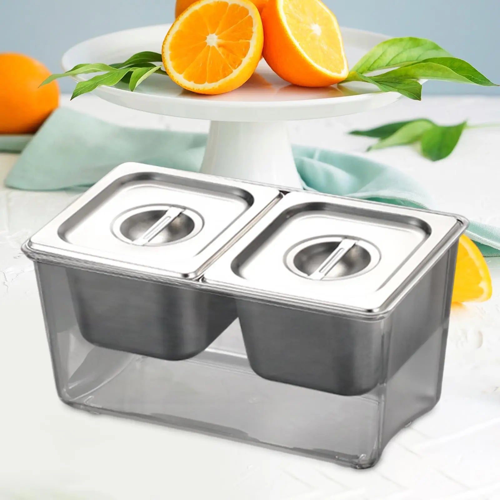 Chilled Condiment Server Tray with Containers Bar Fruit Caddy Commercial Jam Box for Milk Tea Shop BBQ Party Outdoor Bar