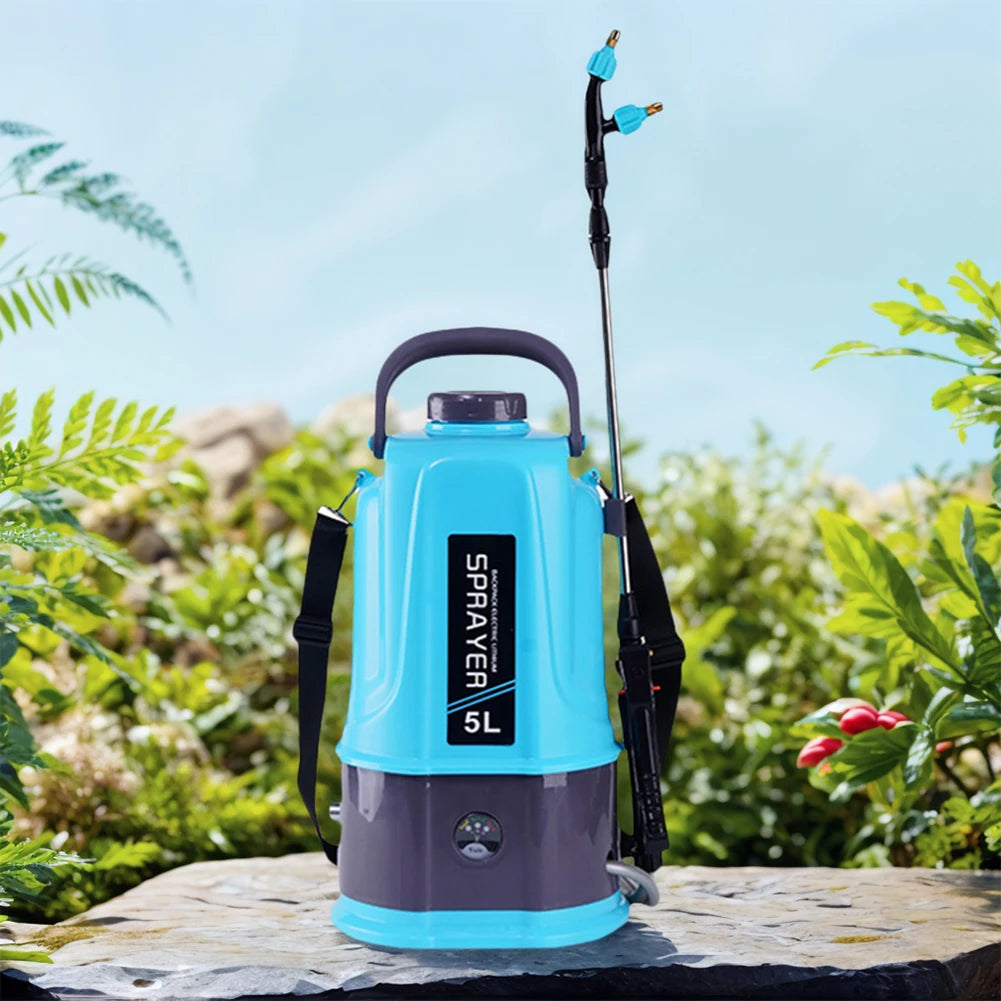 5L Electric Sprayer with 5 Mist Nozzles Battery Powered Sprayer with Adjustable Shoulder Strap Plant Sprayer for Lawn and Garden