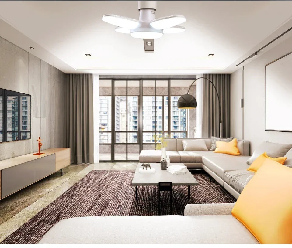 LED 4 Leaf Bulb E27 Collapsible Warm White Light Pendant Light Storage Garage Kitchen Lighting High Brightness Remote Control