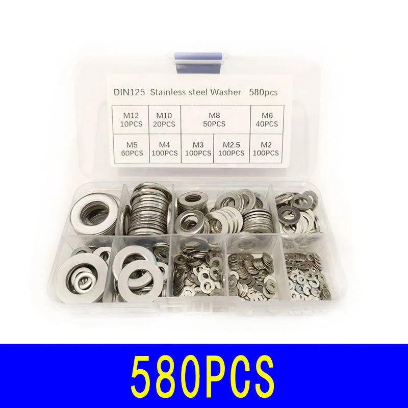 Stainless Steel Washer Kits Thin Smooth Metal Gaskets M6 M3 Plain Snap Washer M2 M2.5 M4 M5 M8 M10 M12 Screw Flat Washers Rings