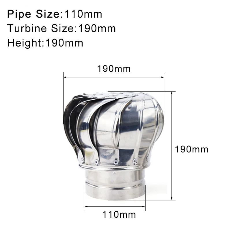 Stainless Steel Roof Ventilator Wind Turbines Air Vent Attic Ventilator 110mm Pipefit Roof Ventilating Fan