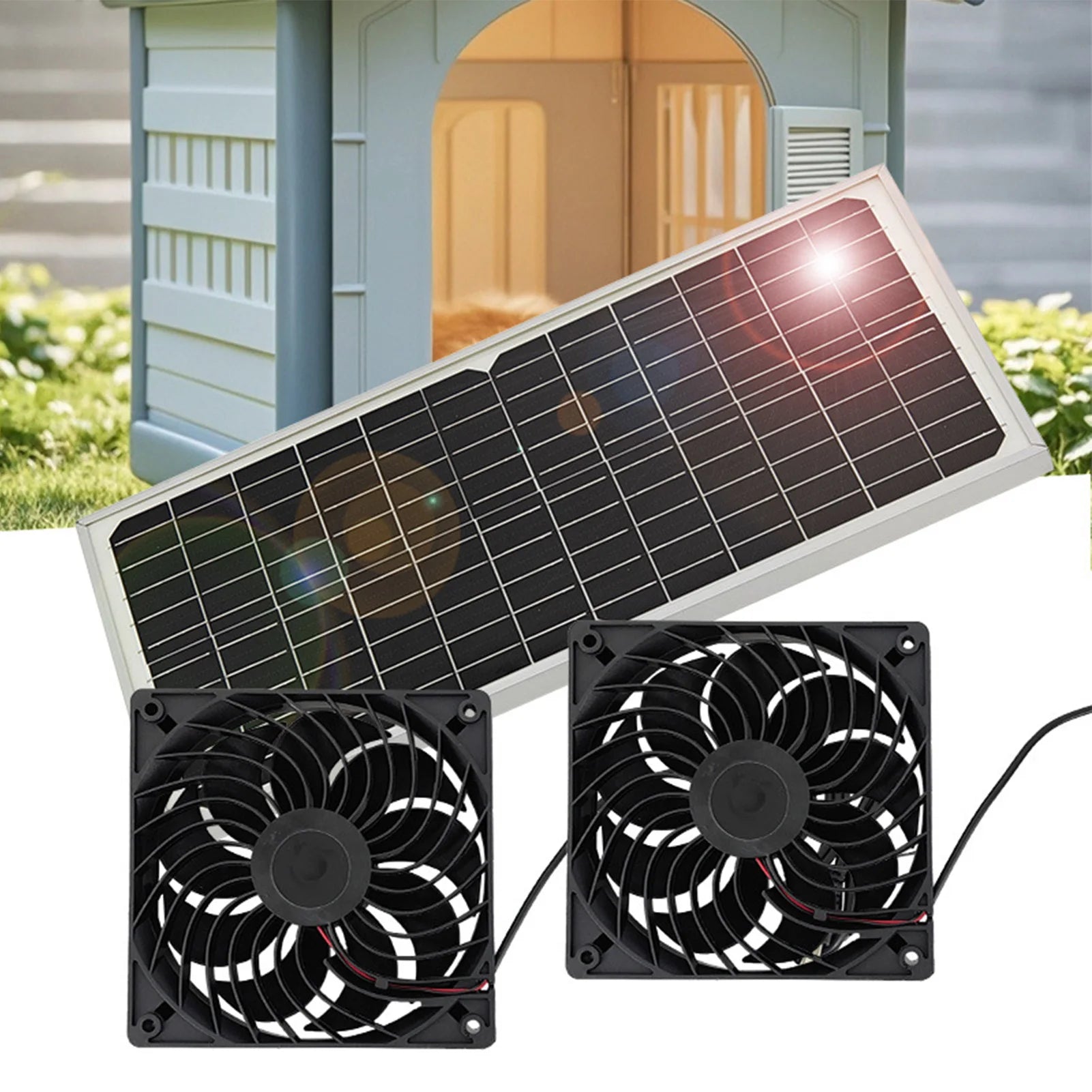 Ventilador Solar 16W Doble para Gallinero e Invernadero