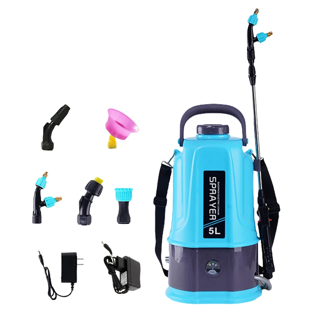 5L Electric Sprayer with 5 Mist Nozzles Battery Powered Sprayer with Adjustable Shoulder Strap Plant Sprayer for Lawn and Garden