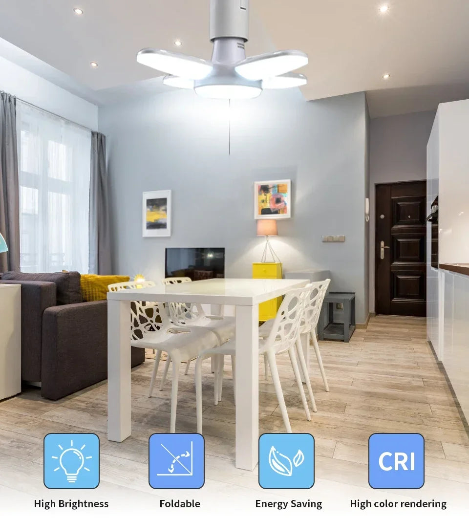 LED 4 Leaf Bulb E27 Collapsible Warm White Light Pendant Light Storage Garage Kitchen Lighting High Brightness Remote Control