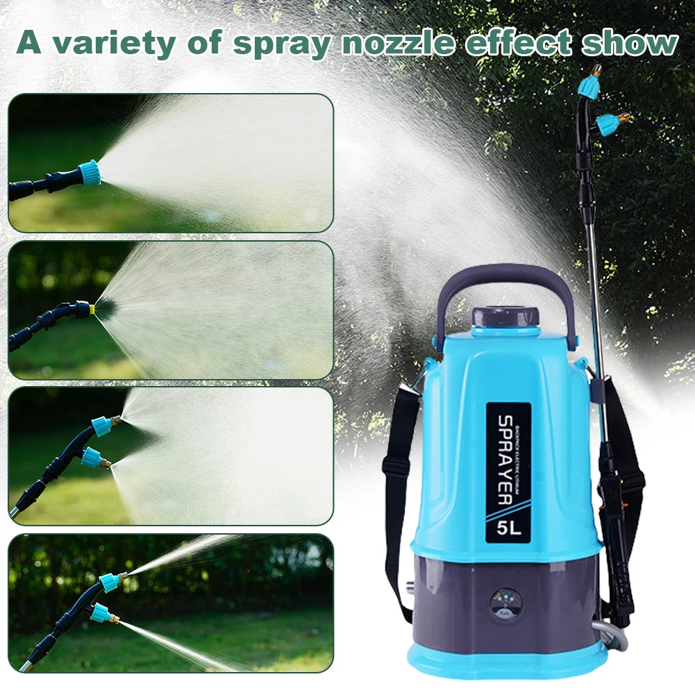 5L Electric Sprayer with 5 Mist Nozzles Battery Powered Sprayer with Adjustable Shoulder Strap Plant Sprayer for Lawn and Garden