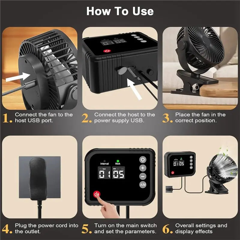 Ventilador Eléctrico Clip B64B 360° con Pantalla Digital