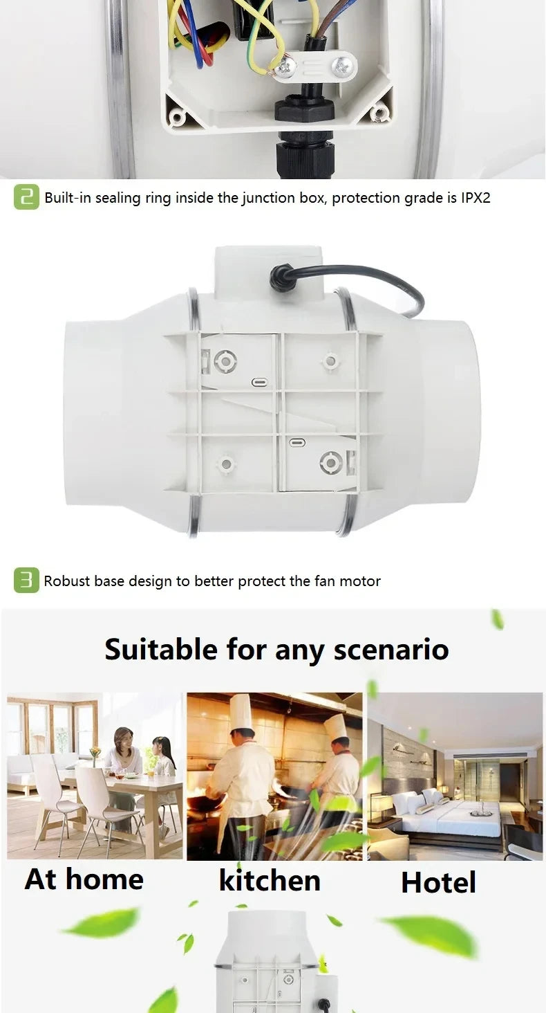 220V Exhaust Fans Household Low Noise Inline Duct Ventilation Fan Kitchen Bathroom Air Clean Ventilation Exhaust Fan 220m³/h