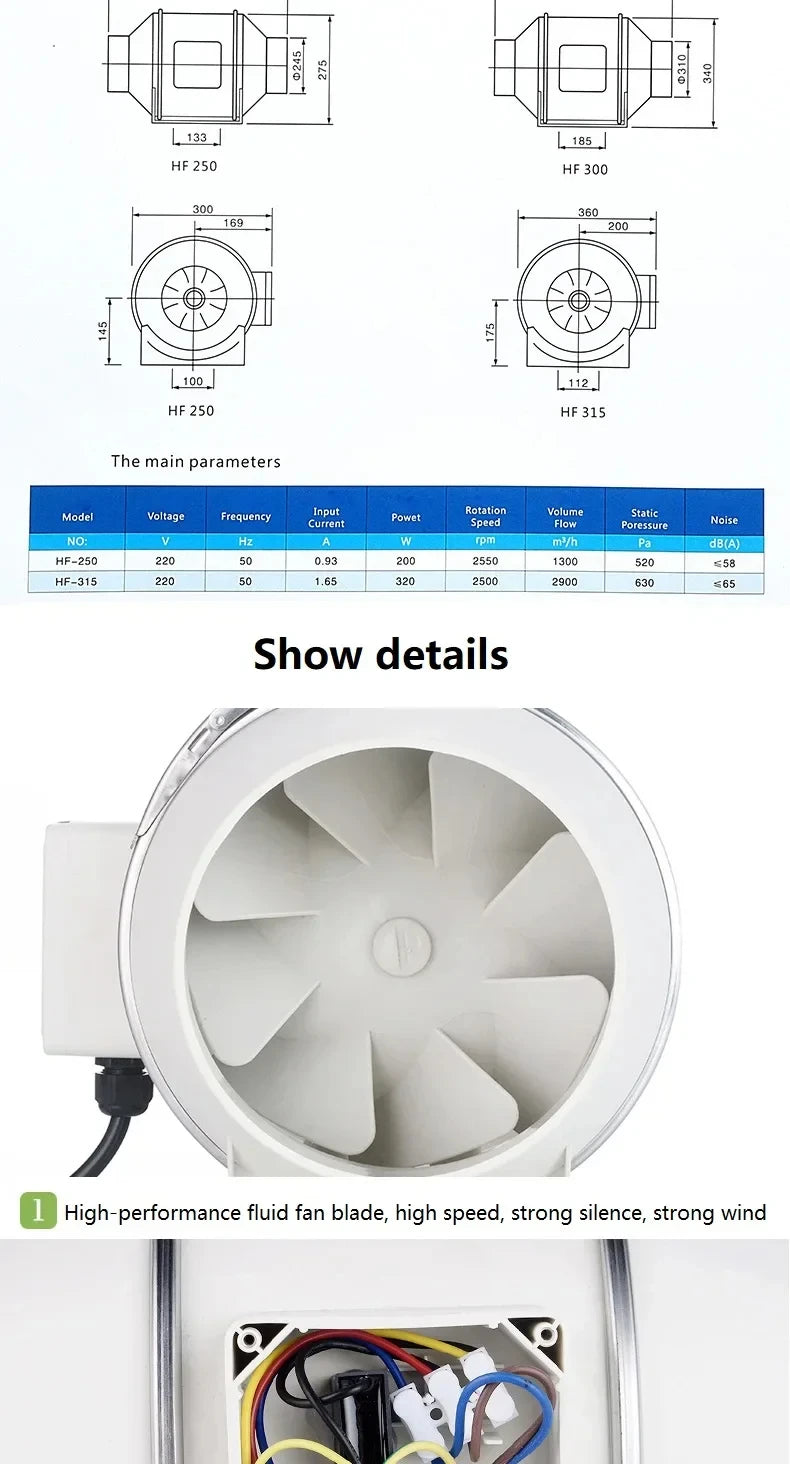 220V Exhaust Fans Household Low Noise Inline Duct Ventilation Fan Kitchen Bathroom Air Clean Ventilation Exhaust Fan 220m³/h