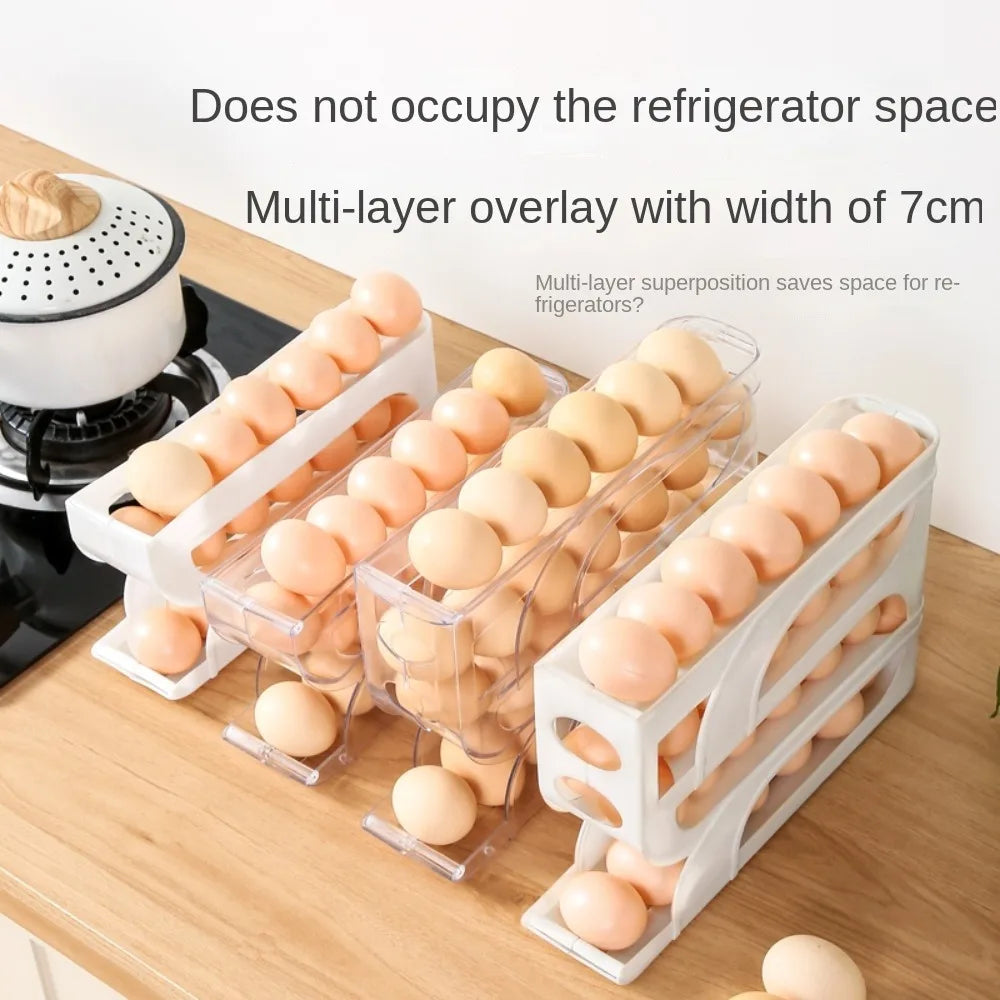 New Large Capacity Automatic Egg Roller Household 3 Layer / 4 Layer Refrigerator Egg Storage Box Space Saving Kitchen Dedicated