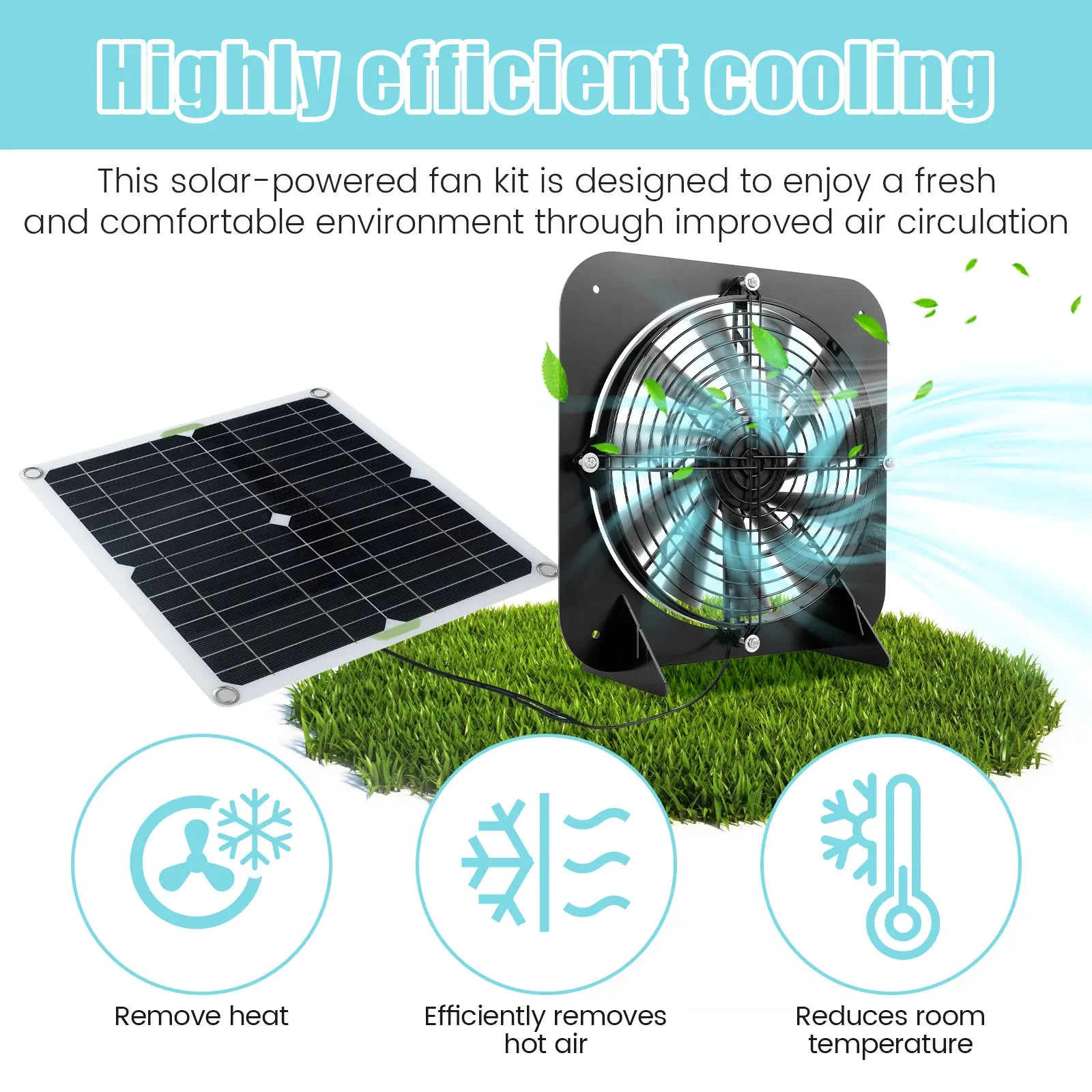 Kit Ventilador Solar 13,5" 100W para Gallineros e Invernaderos