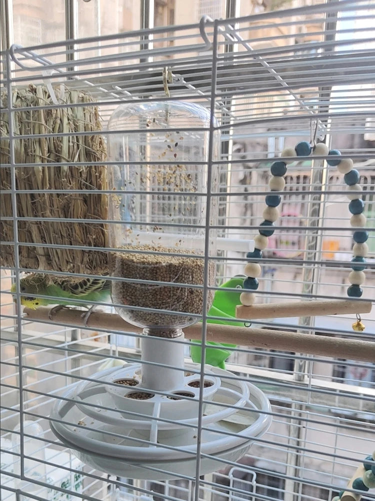 Automatic Bird Feeder with Anti-Scatter, Parrot Food Dispenser for Cage, Hanging Hook Auto-Feeding Container for Small Birds ﻿