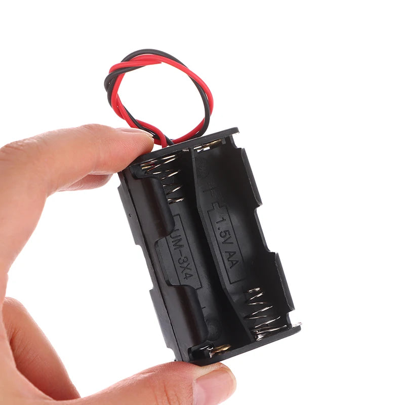 AA Battery Holder 6V For 4 X Batteries Black Plastic Storage Box Case Dual Layers With Wire Lead