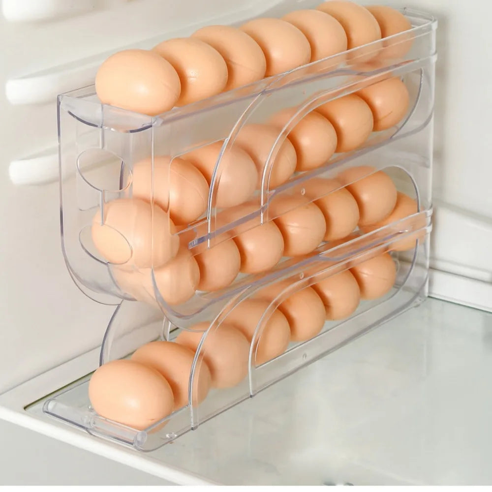 New Large Capacity Automatic Egg Roller Household 3 Layer / 4 Layer Refrigerator Egg Storage Box Space Saving Kitchen Dedicated