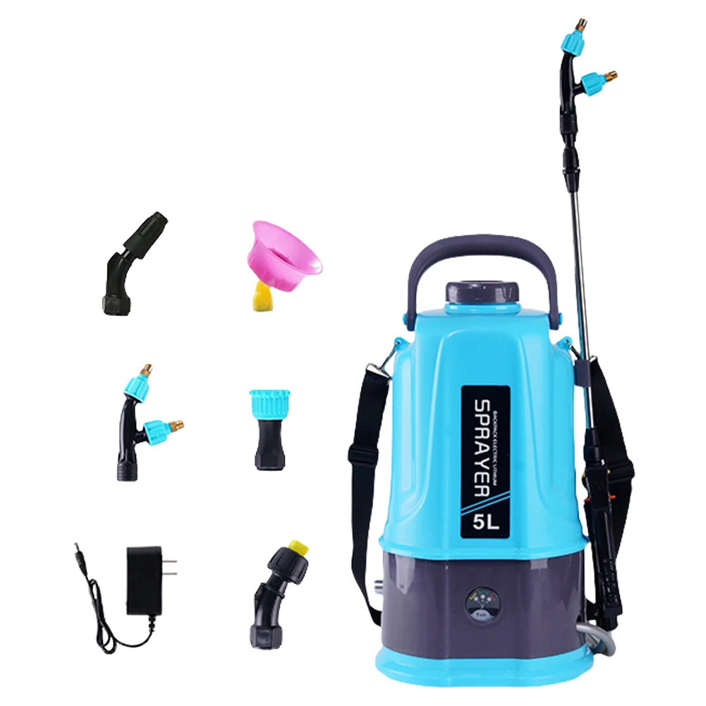 5L Electric Sprayer with 5 Mist Nozzles Battery Powered Sprayer with Adjustable Shoulder Strap Plant Sprayer for Lawn and Garden