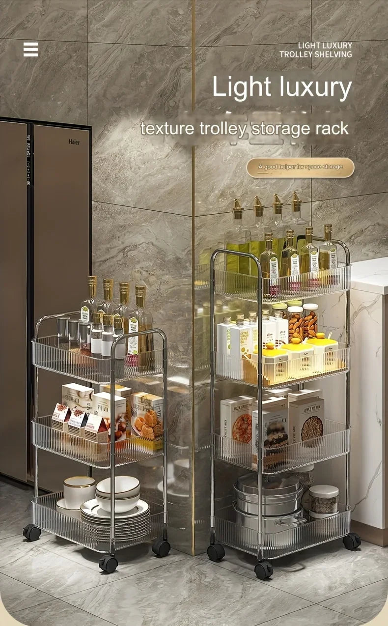 3Tier Clear Storage Cart with Wheels: Multifunctional Rolling Organizer for Home and Office, Ideal for Bedroom, Living Room，