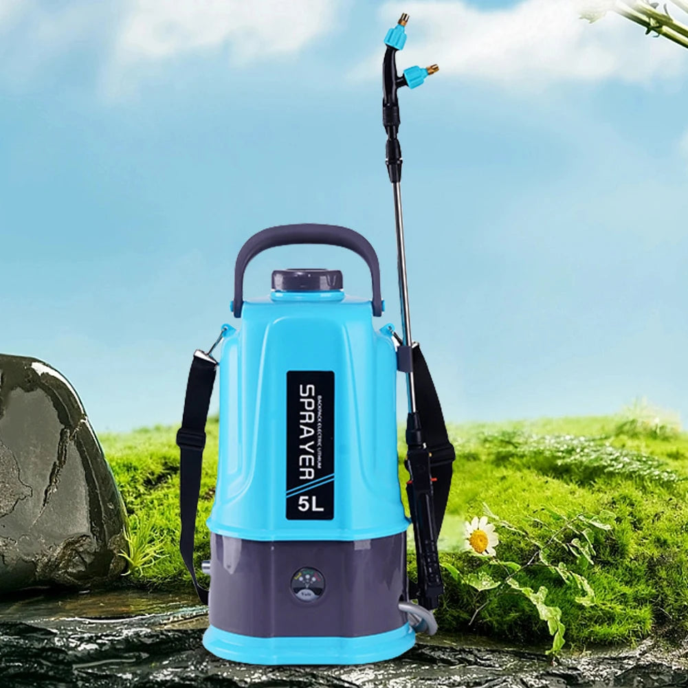 5L Electric Sprayer with 5 Mist Nozzles Battery Powered Sprayer with Adjustable Shoulder Strap Plant Sprayer for Lawn and Garden