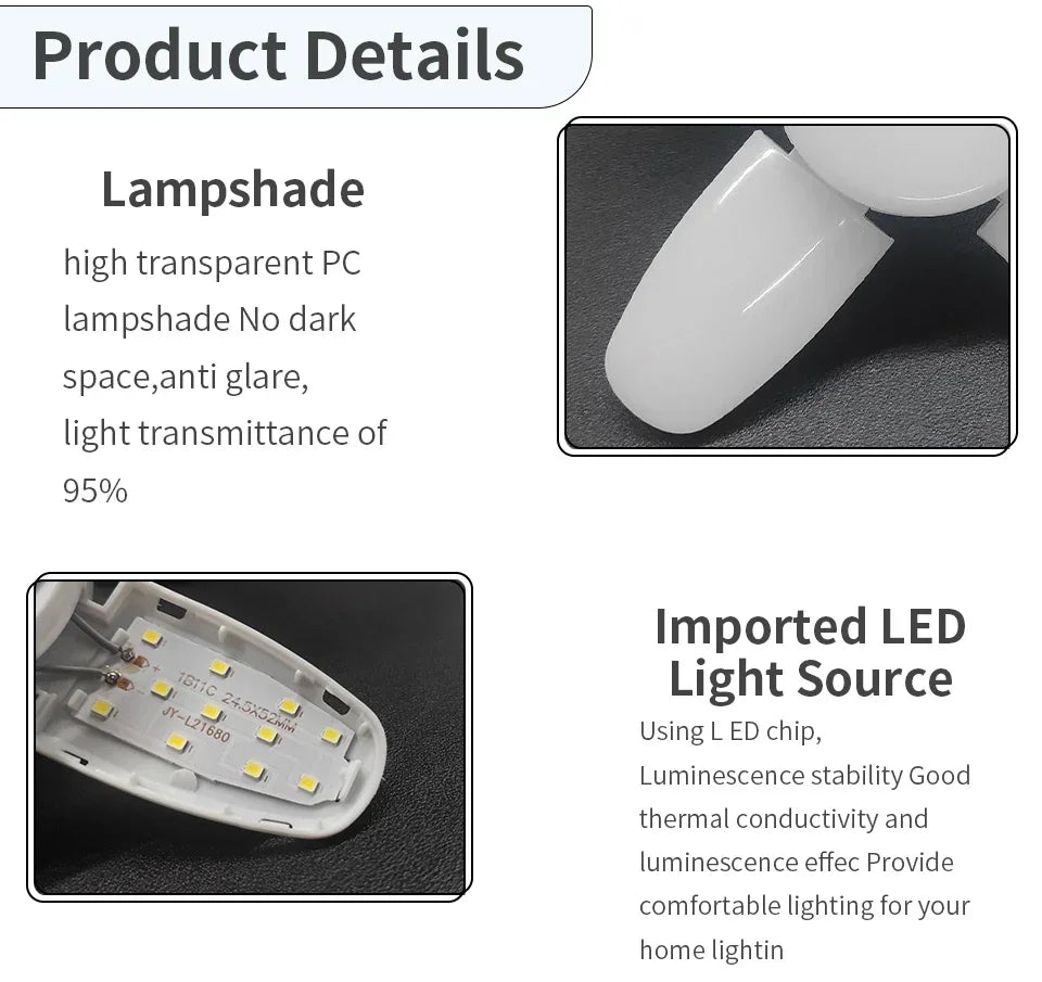 LED 4 Leaf Bulb E27 Collapsible Warm White Light Pendant Light Storage Garage Kitchen Lighting High Brightness Remote Control