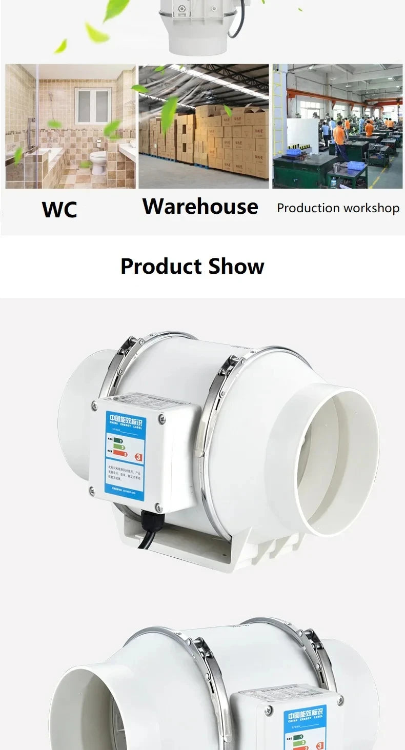 220V Exhaust Fans Household Low Noise Inline Duct Ventilation Fan Kitchen Bathroom Air Clean Ventilation Exhaust Fan 220m³/h