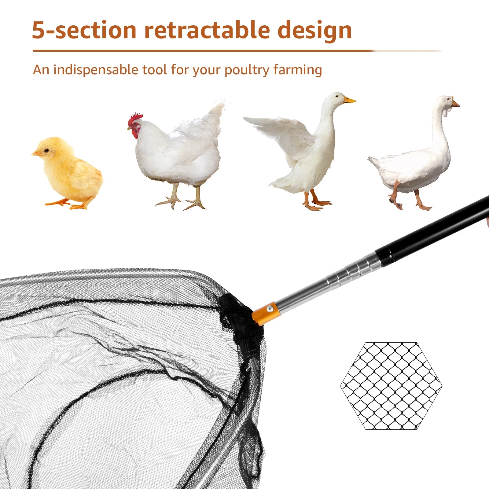 Gancho y Red de Acero para Atrapar Pollos – Kit Retráctil