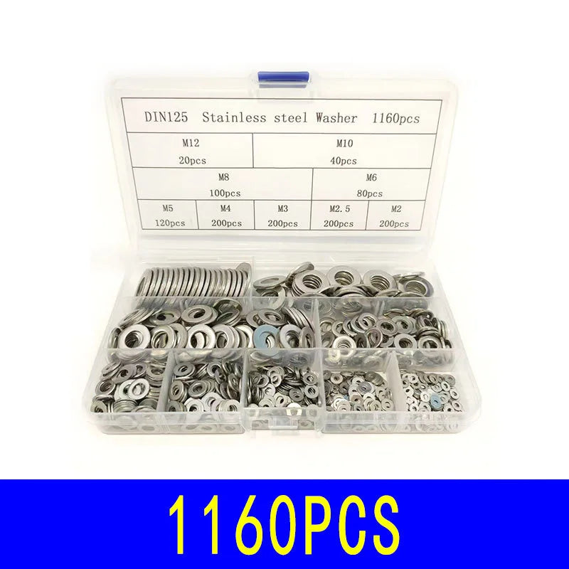 Stainless Steel Washer Kits Thin Smooth Metal Gaskets M6 M3 Plain Snap Washer M2 M2.5 M4 M5 M8 M10 M12 Screw Flat Washers Rings