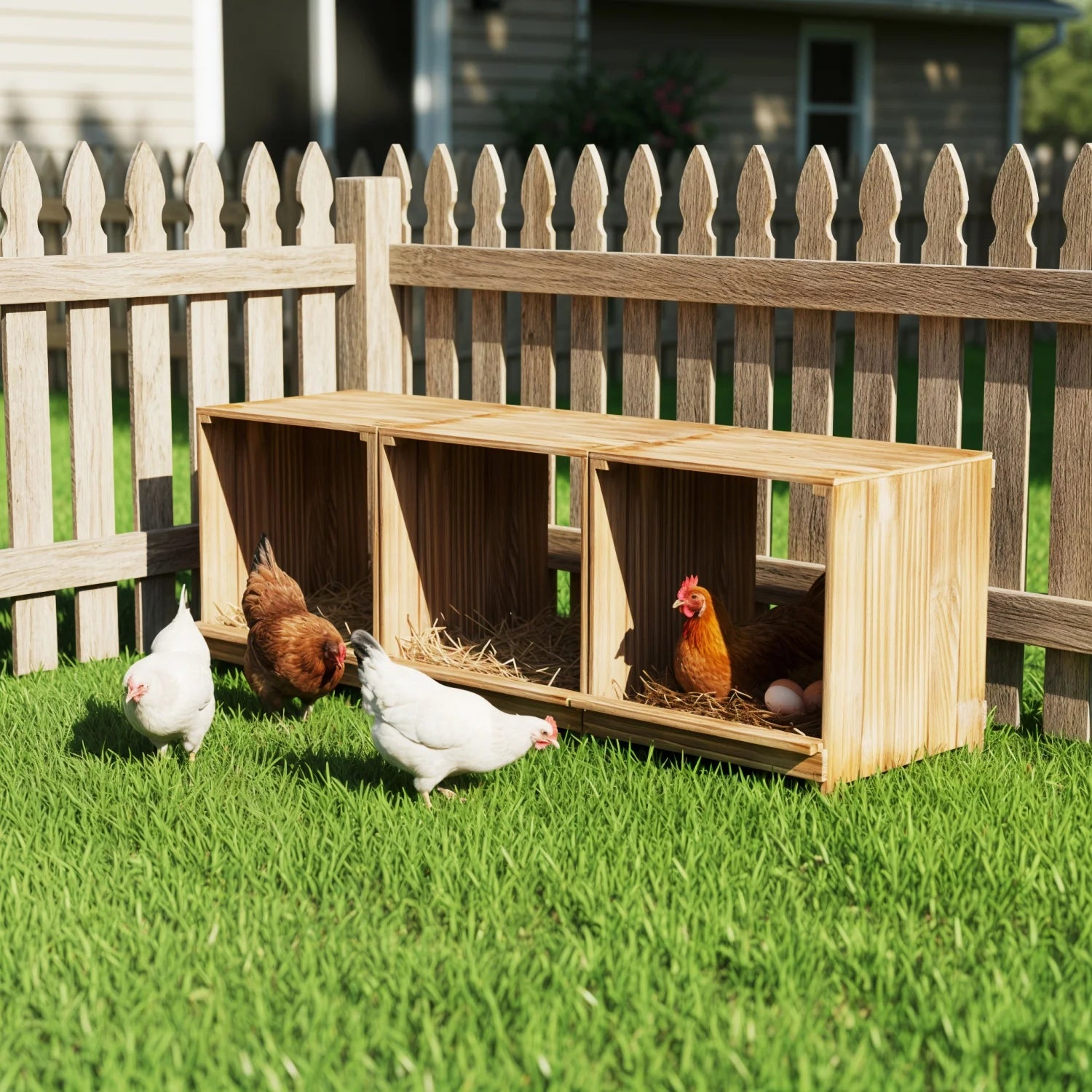 Caja Anidadora de Madera con 3 Compartimentos para Gallinas