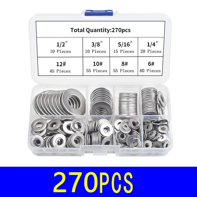 Stainless Steel Washer Kits Thin Smooth Metal Gaskets M6 M3 Plain Snap Washer M2 M2.5 M4 M5 M8 M10 M12 Screw Flat Washers Rings