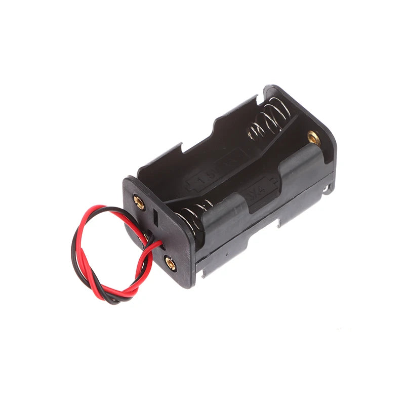 AA Battery Holder 6V For 4 X Batteries Black Plastic Storage Box Case Dual Layers With Wire Lead