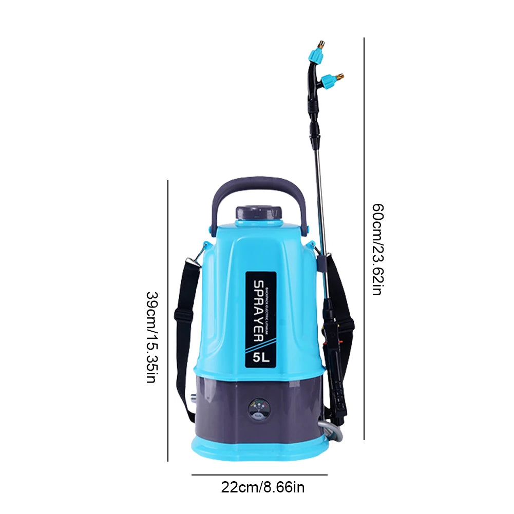 5L Electric Sprayer with 5 Mist Nozzles Battery Powered Sprayer with Adjustable Shoulder Strap Plant Sprayer for Lawn and Garden