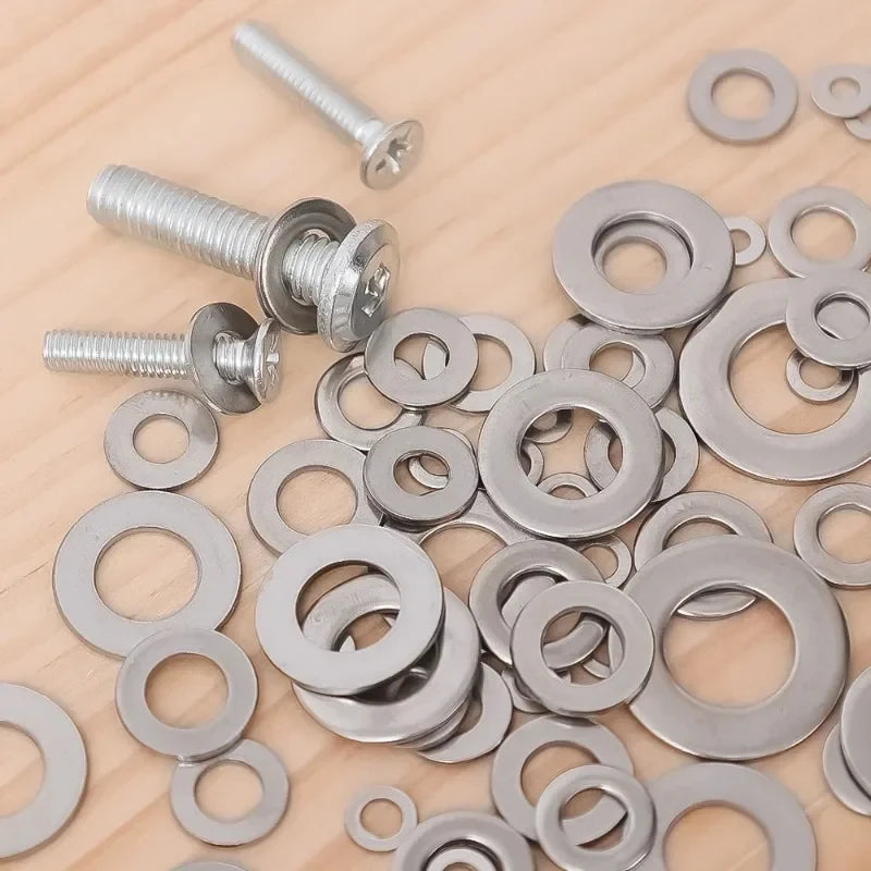 Stainless Steel Washer Kits Thin Smooth Metal Gaskets M6 M3 Plain Snap Washer M2 M2.5 M4 M5 M8 M10 M12 Screw Flat Washers Rings