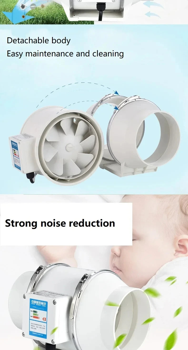220V Exhaust Fans Household Low Noise Inline Duct Ventilation Fan Kitchen Bathroom Air Clean Ventilation Exhaust Fan 220m³/h