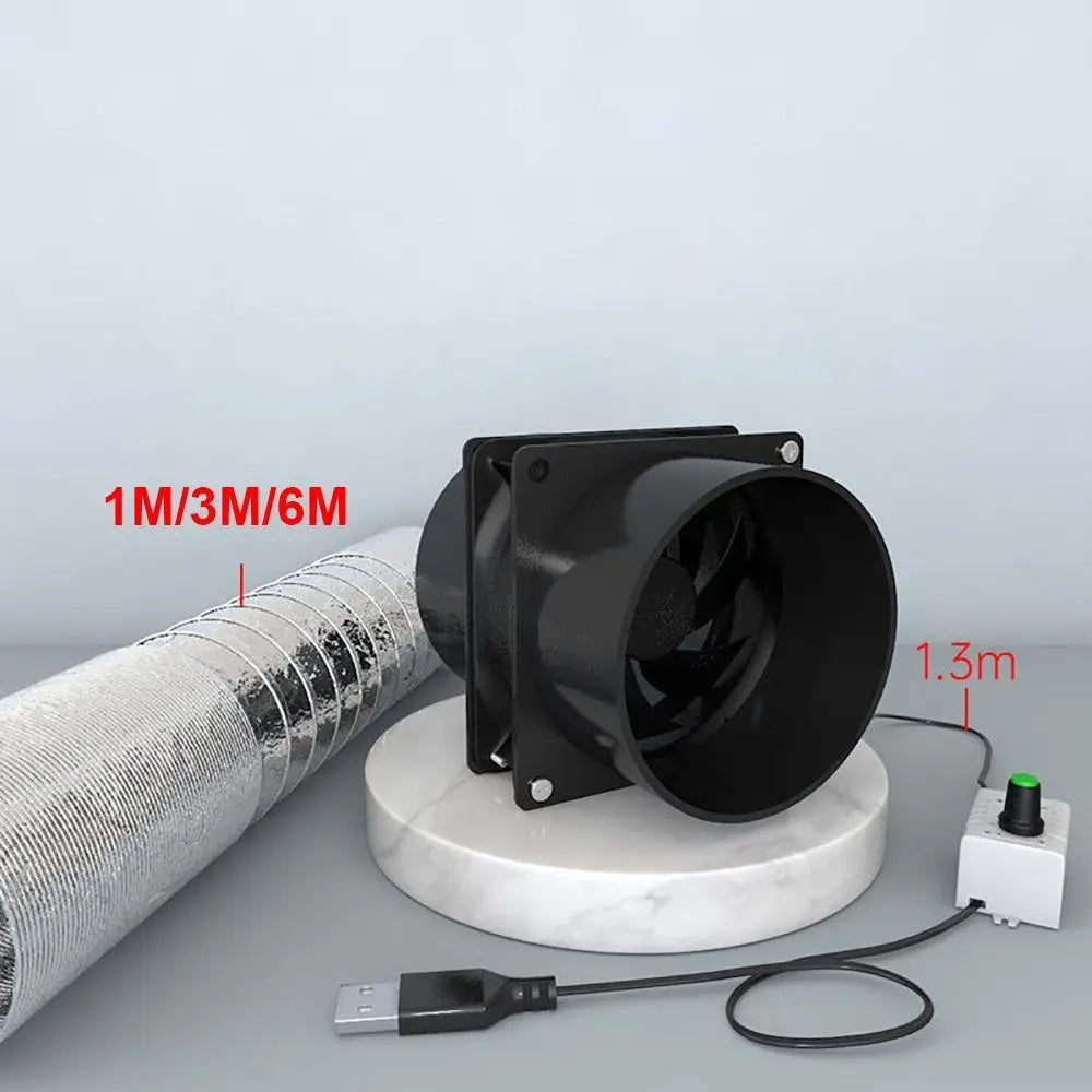 1Pcs Adjustable Speed USB Exhaust Fan Duct Air Ventilation with Pipe Air Blower Simple Mini Fume Absorber