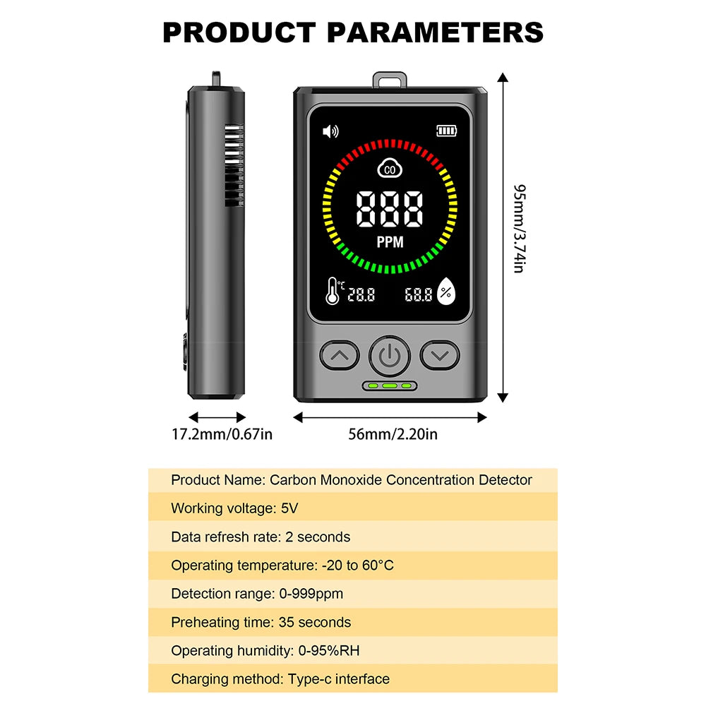 Air Quality Detector Portable Carbon Monoxide Alarm Anti Poisoning Monitoring Leak Detection Device Display Analyzer Tools