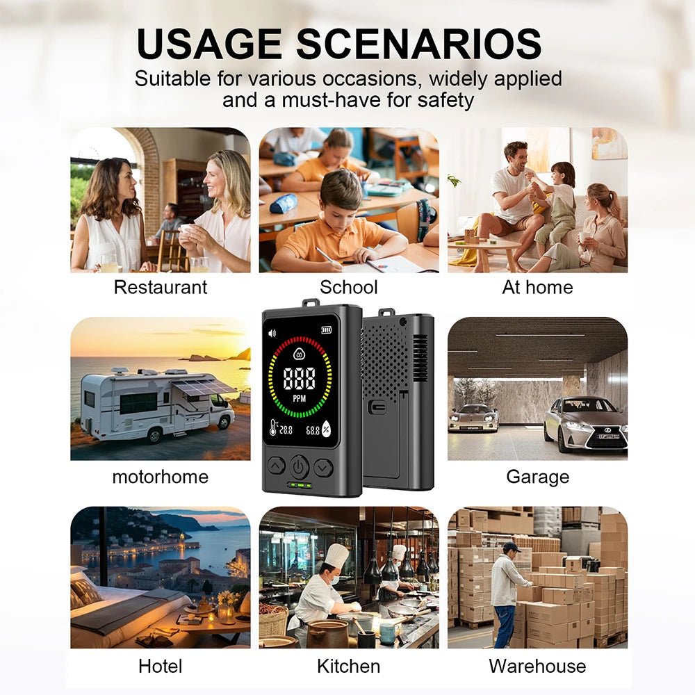 Air Quality Detector Portable Carbon Monoxide Alarm Anti Poisoning Monitoring Leak Detection Device Display Analyzer Tools