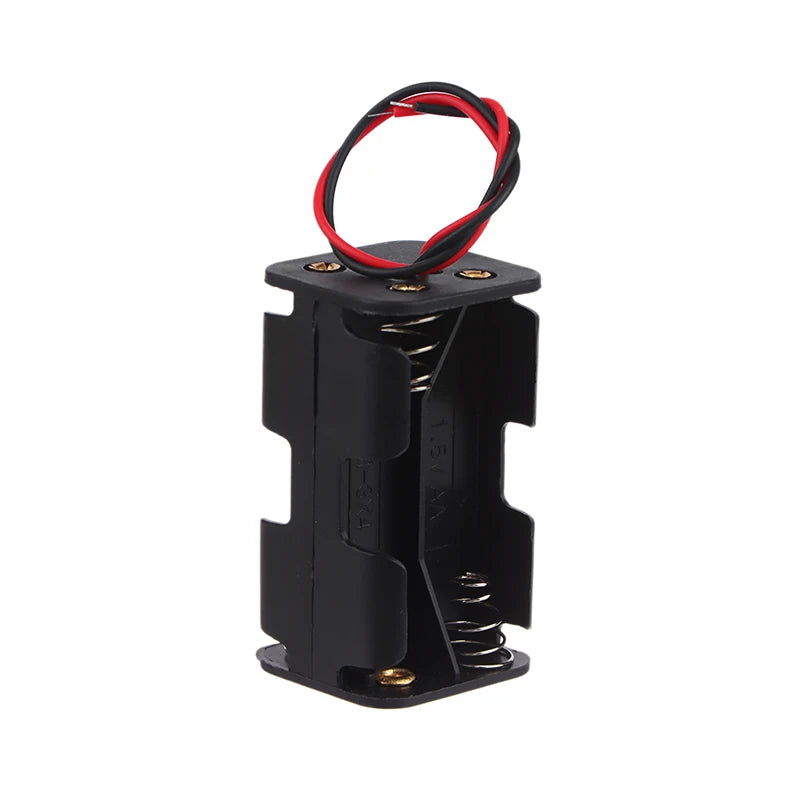 AA Battery Holder 6V For 4 X Batteries Black Plastic Storage Box Case Dual Layers With Wire Lead